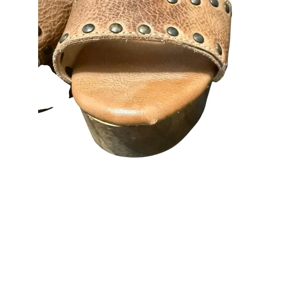 BED|STU Mali Cutout Leather Lace‎ Up Platform Wood Heel Sandals 6.5